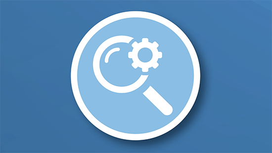 Magnifying glass with gear icon